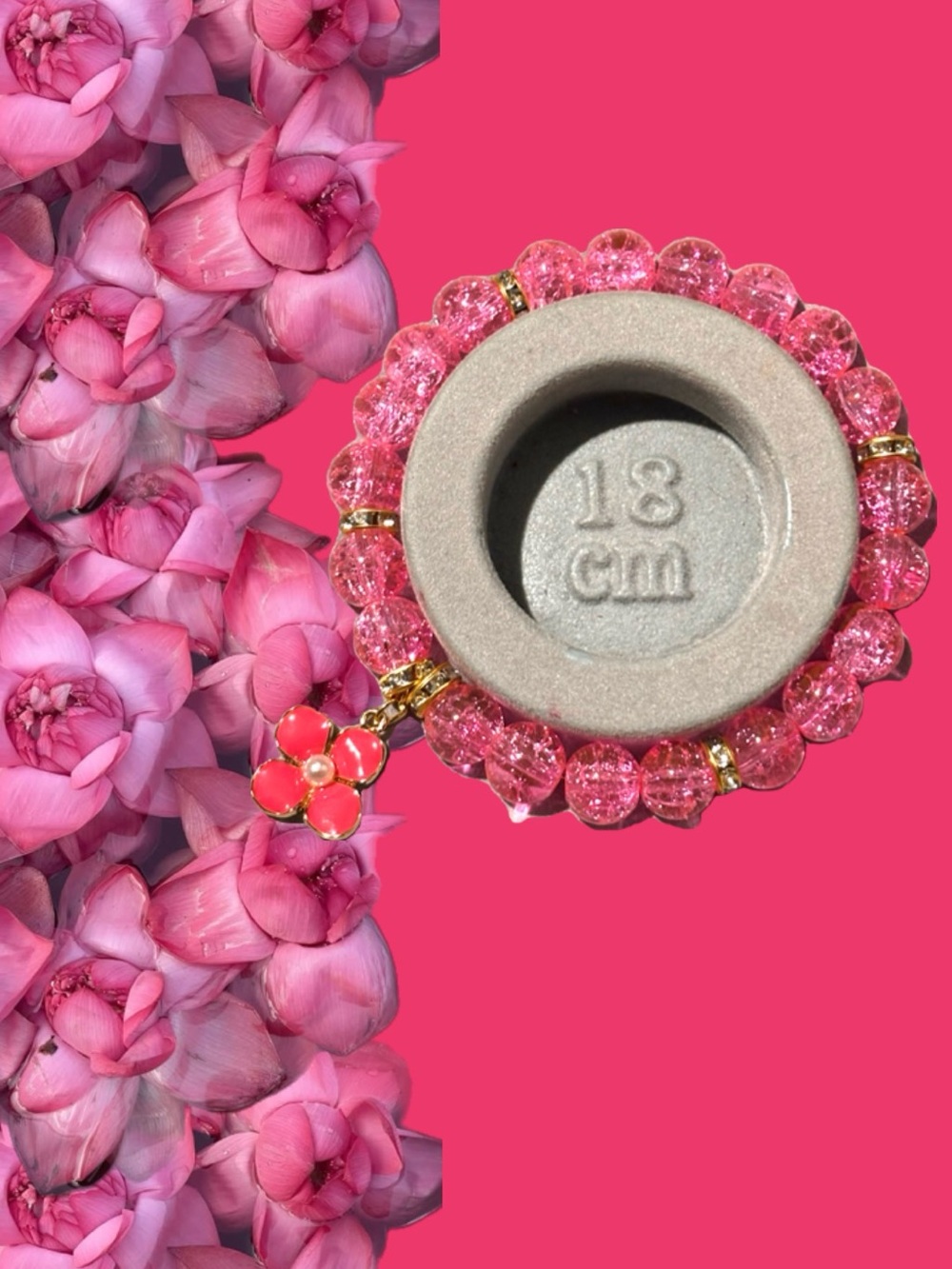 Pink Beaded Bracelet with Flower Charm - Women Accessories